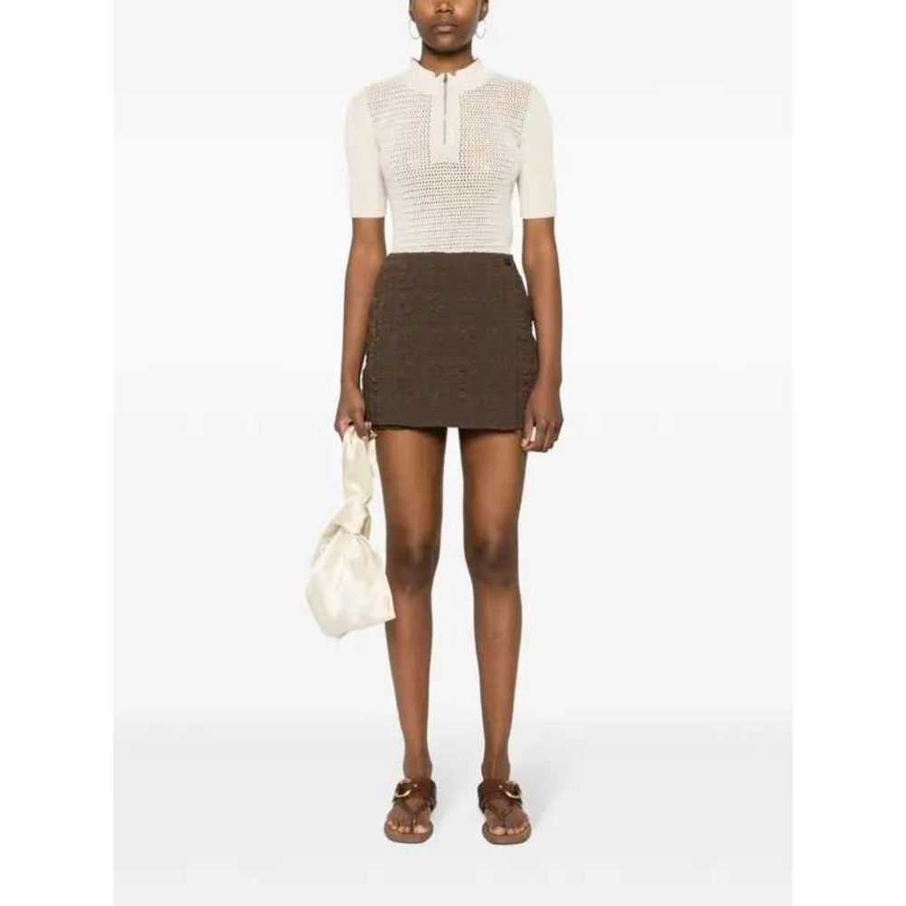 NWT Fede Nanushka Checked Seersucker Wrap Skort Designer Textured Mini Brown